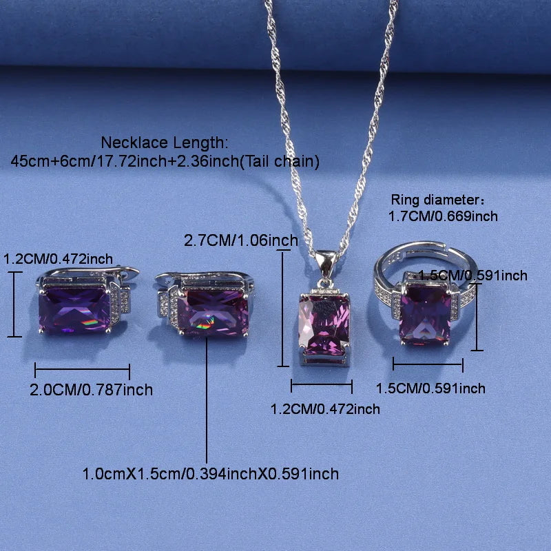 Rectangle 925 Silver Jewelry Accessory Fashion Vintage Original Set Of Earrings Women's Ring  Hand Bracelets Necklace Pendant