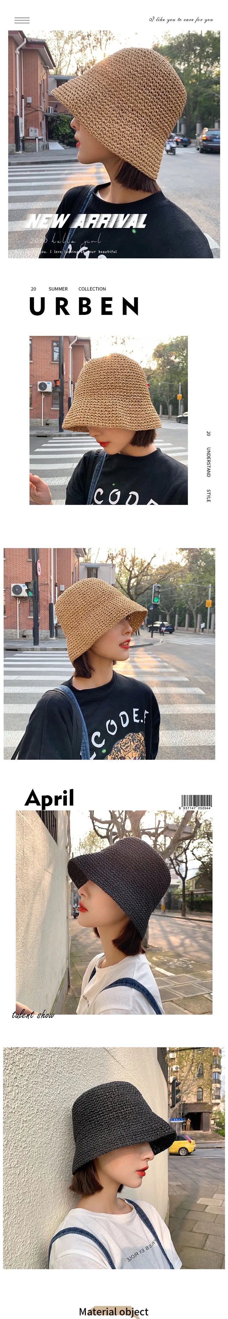 Beach Korean Straw Hat Summer Women Visor Bucket Hat Fisherman Hat Hand weaving Panama Girl Fishing Chapeau Sun Hats tool