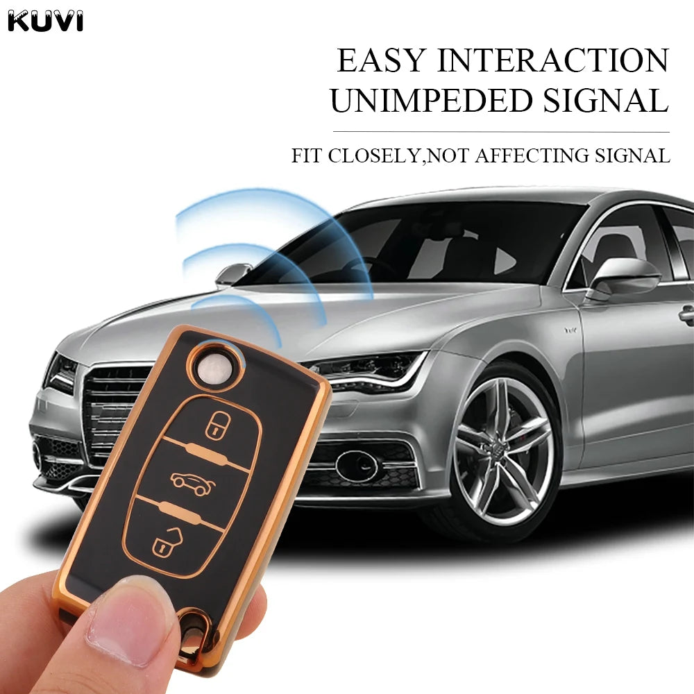 TPU Car Flip Key Case Cover Shell Fob Keyless For Peugeot 107 207 307 308 407 607 3008 5008 For Citroen Xsara Picasso C5 C6 C8