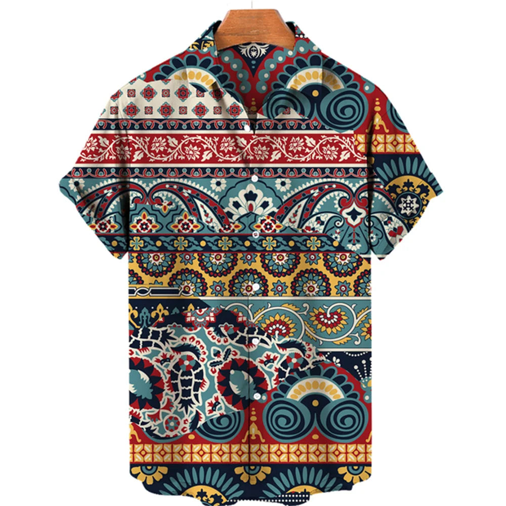 2023 Cashew Flower Shirt Men's Casual Fashion Hawaiian Lapel Hd Printing Loose Short-sleeved Top Wholesale