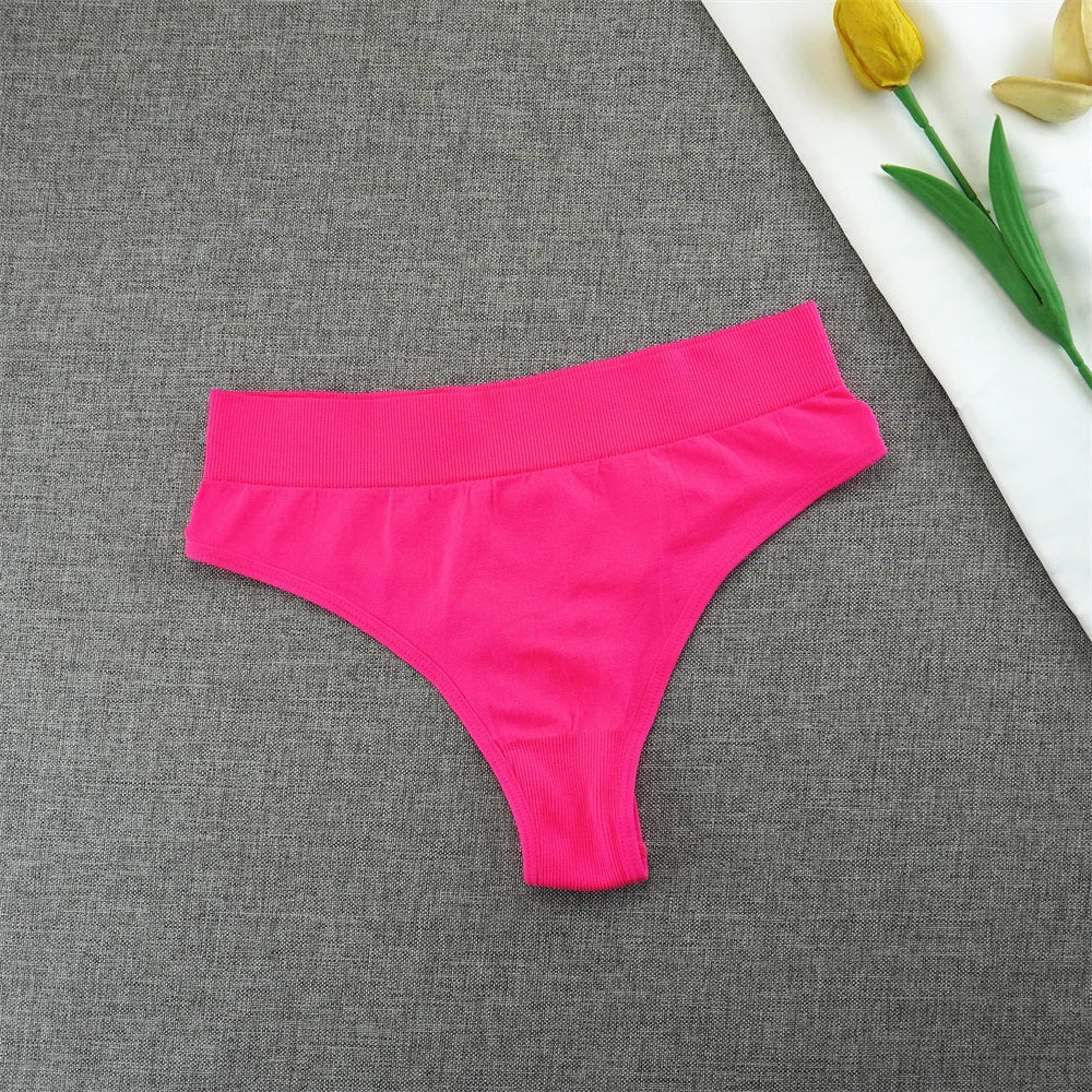 2pcs High Elastic Women T-back Seamless Plus Size Sports Underwear Solid Color Mid Waist Sexy Thong Europe Size S/M/L/XL/XXL