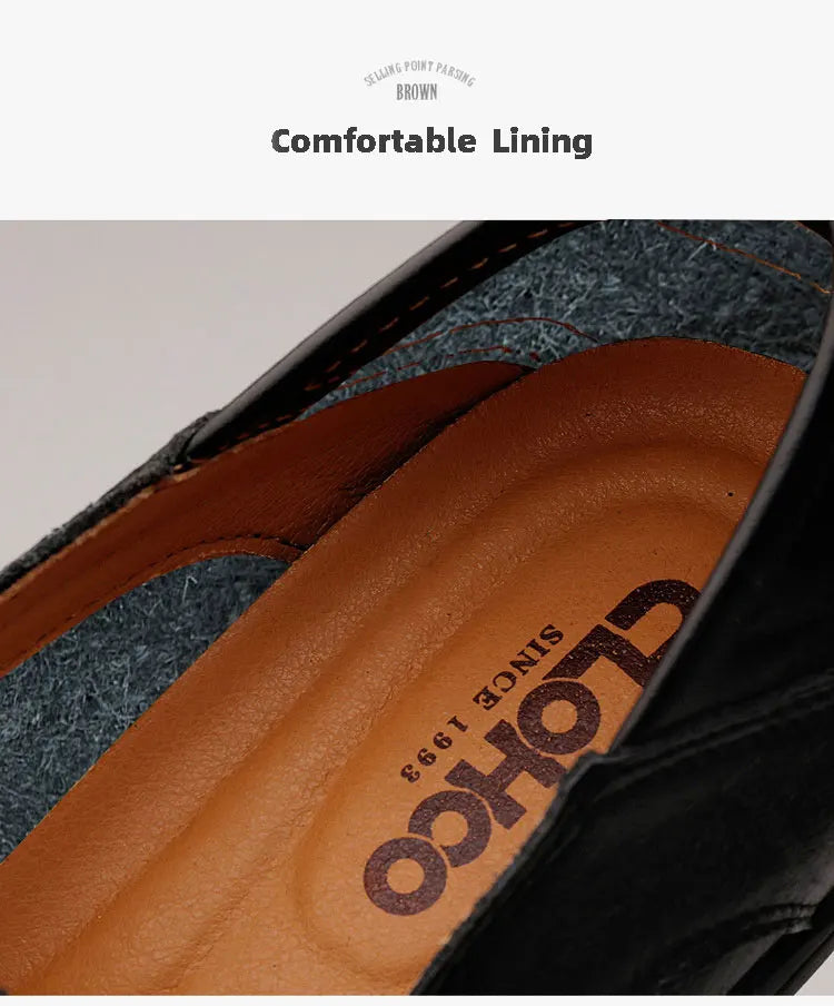 CLOHOO Men's Business Casual Shoes Leather Stitching Comfortable Breathable Rubber Bottom Second Layer Cowhide