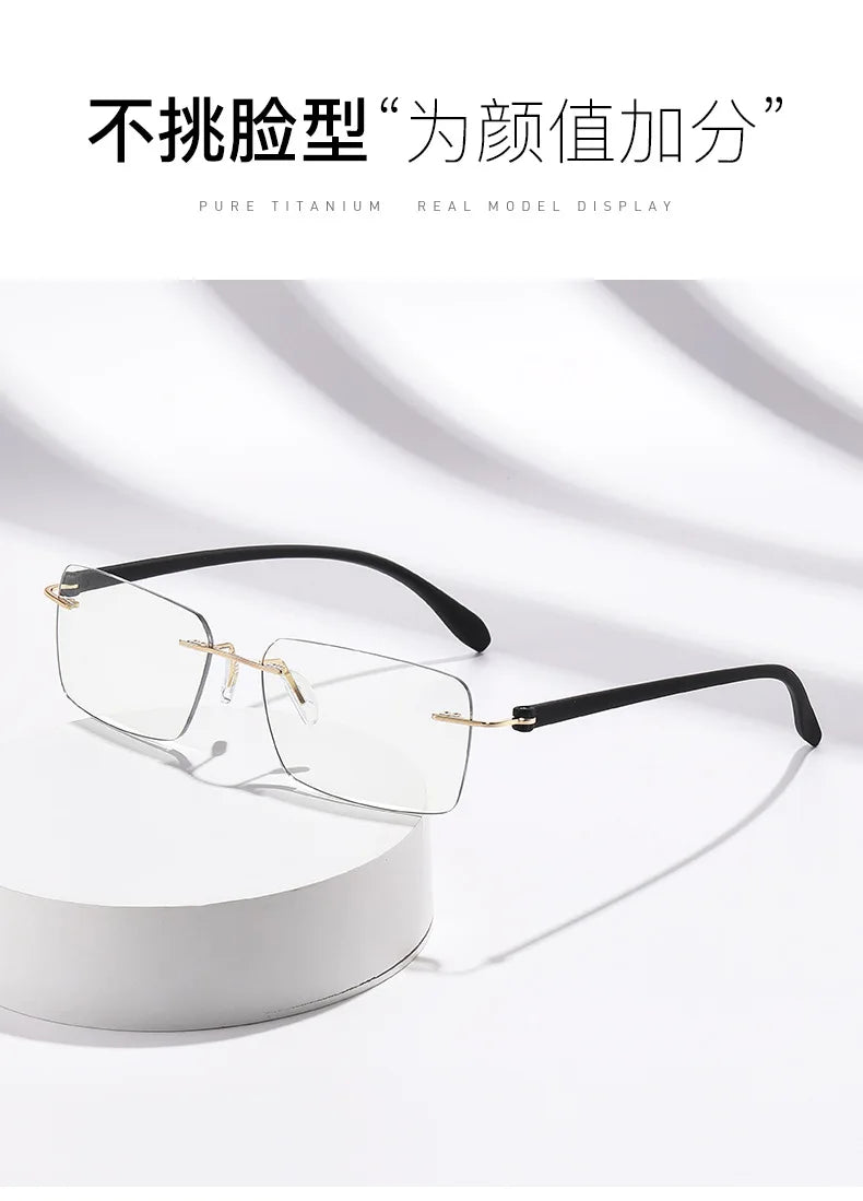 Rimless Photochromic Reading Glasses Auto Color Changing Light Sensitive Presbyopia Glasses Ultralight Frameless Eyeglasses for