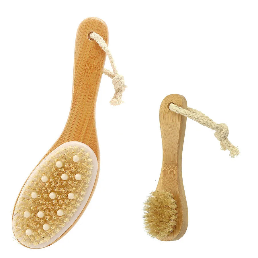 Body brush set exfoliating body dry brush facial massage brush removing dead skin volcanic stones