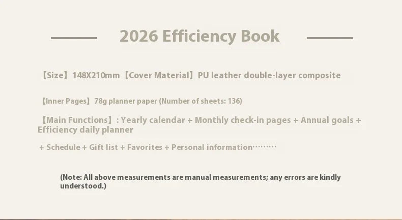 Kinbor 2026 A5 Efficient Planner Notebook,2 Days per Page with Habit Tracker,To-Do Lists&Time Management for Workplace, College