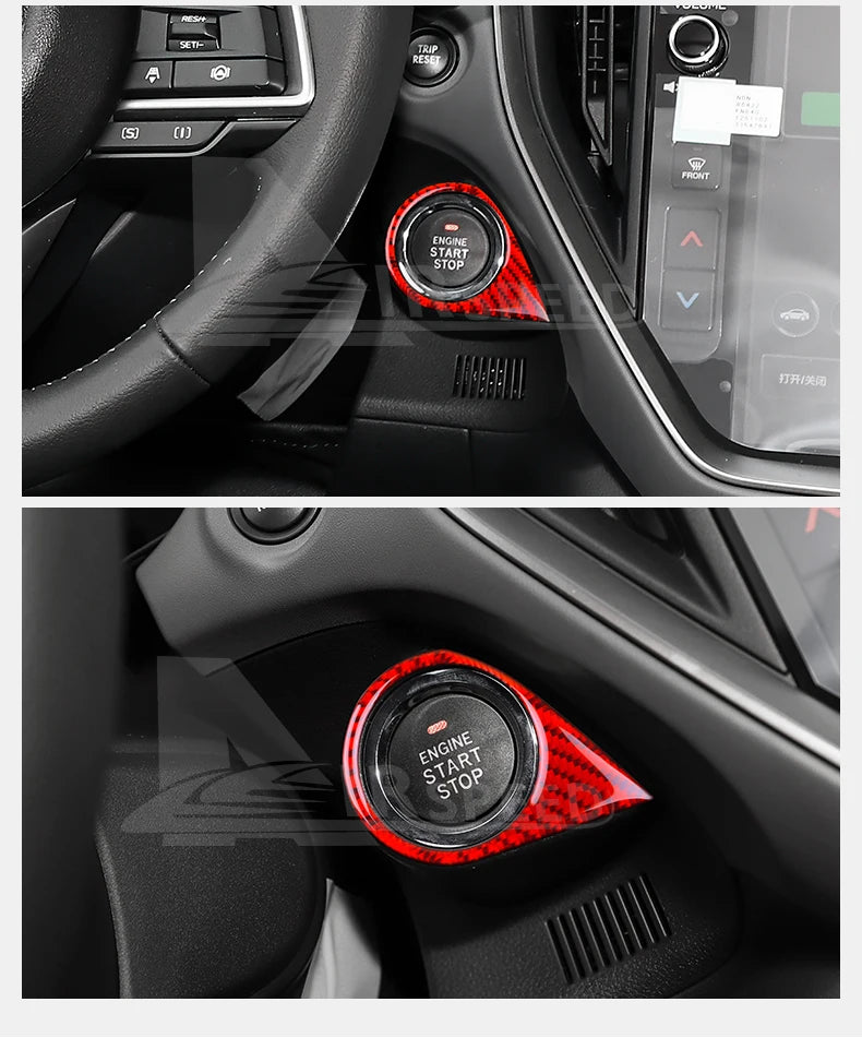 Real Soft Carbon Fiber Sticker For Subaru Crosstrek Impreza 2024 Car Engine Start Stop Button Frame LHD Interior Accessories