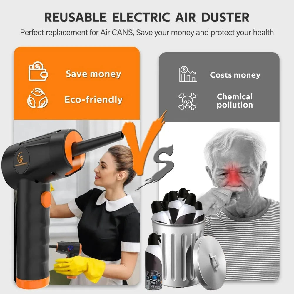 Portable Computer Cleaning Air Duster, Cordless Compressed Air Blower with LED Light for Computer Keyboard Cleaning