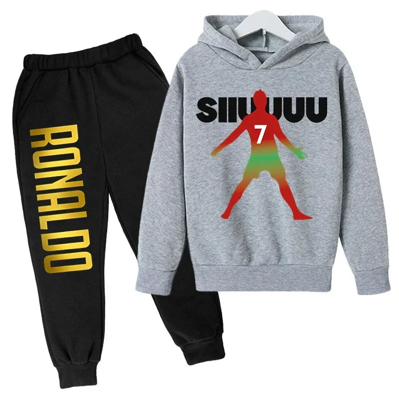 Children's Clothing Children's Sports Suit Spring and Autumn Fleece Hoodie Pants 2-piece Set Ronaldo Printed Kids Clothes Girls