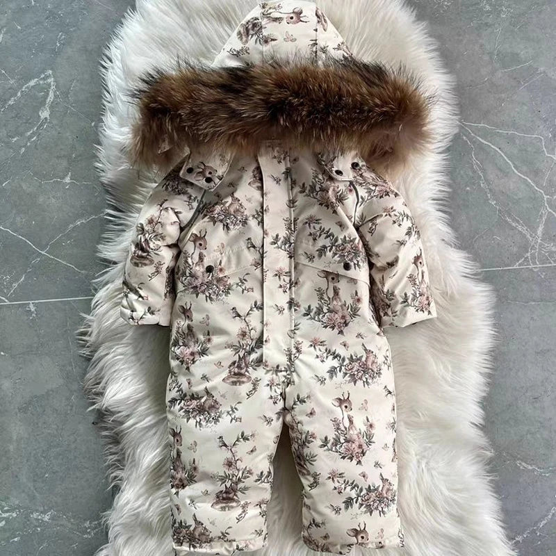 Autumn Winter Children Baby Girls Cotton Floral Jumpsuits Single-Breasted Cute Floral Chic Baby Overalls Kids One-Piece Pants
