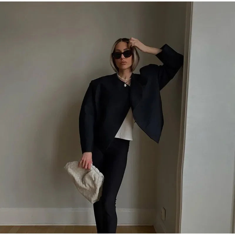 Women's Fashion Solid Thicken Cropped Jacket Top Long Sleeve Warm Autumn Winter Cardigan Female Casual Loose Woolen Streetwear