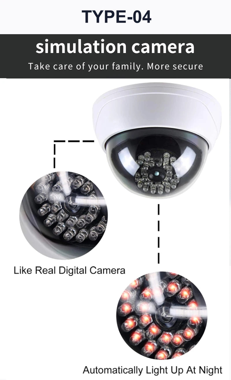 1PC Dummy Fake Camera with LED Red Light, Battery Operated, No Wiring Required, Indoor Outdoor Fake Dome Security Camera