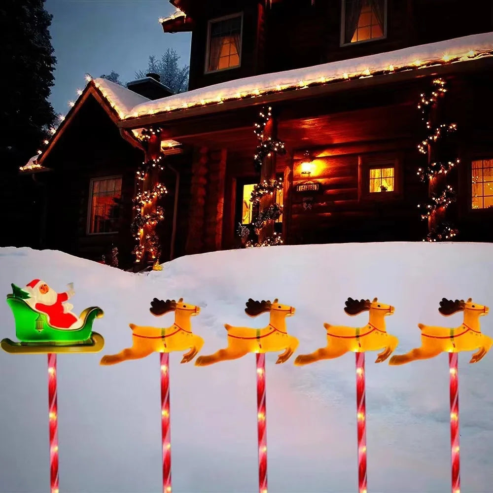 5/6pcs/set Christmas Snowman Santa Claus Solar Garden Light Warm White Waterproof Stake Lamp Garden Outdoor Christmas Decoration