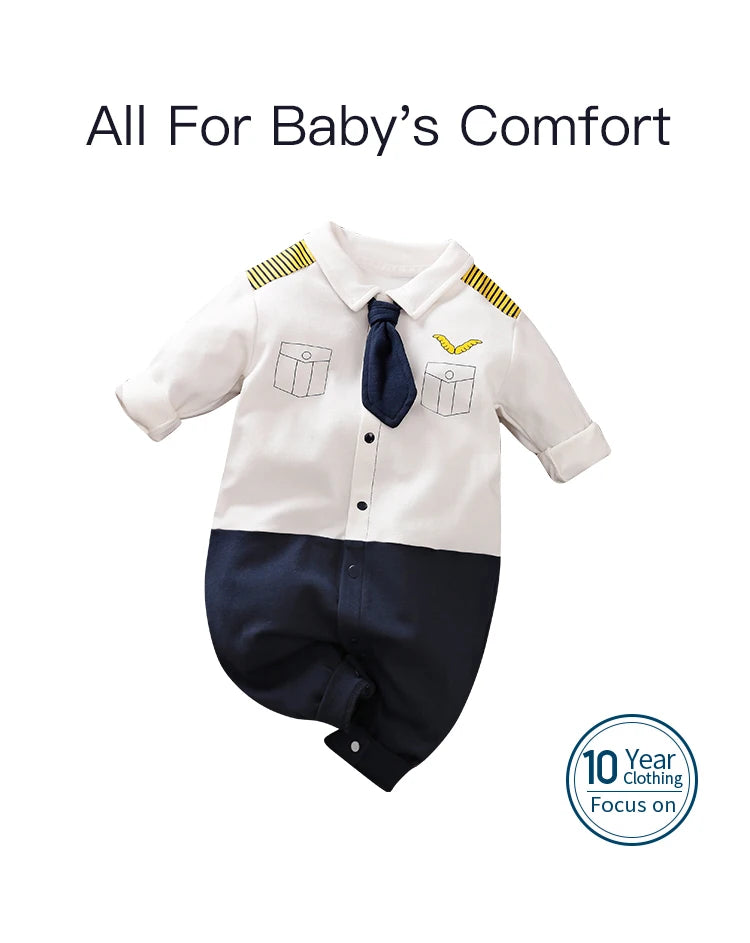 Spring and Autumn Boys Costume Baby Romper Jumpsuit 100% Cotton Cool Gentleman Suits Aviator Long Sleeve Clothes Toddler Onesie