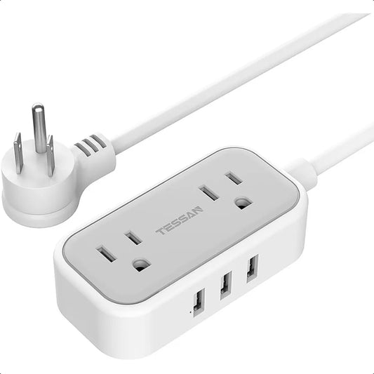 Small Power Strip Extension Cord with 2 AC Outlets 3 USB Ports Mini Desk Charging Station for Cruise Travel Office School Dorm