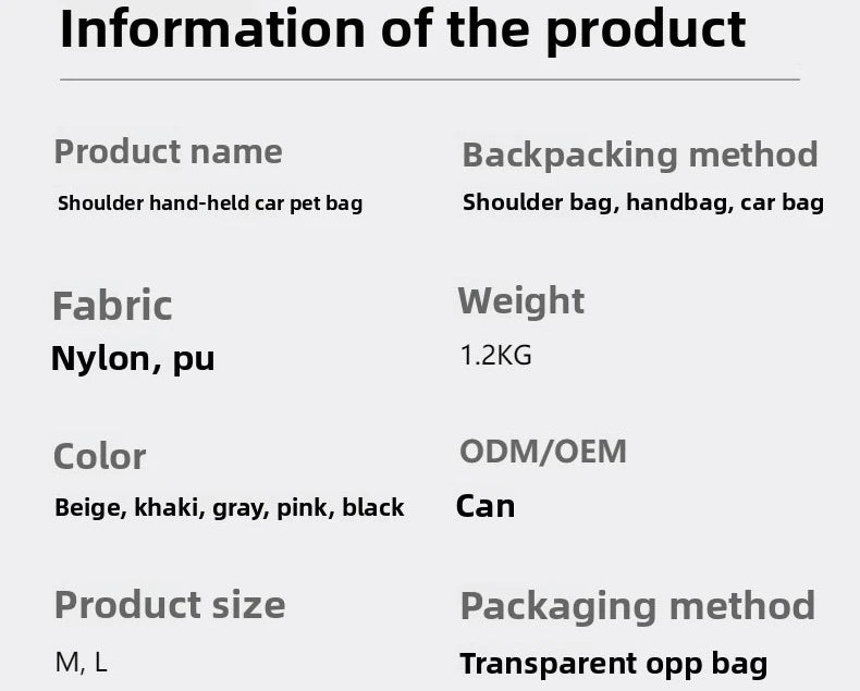 Large Size New Nylon Waterproof Pet Carrier Car Dog Cat Bag Removable Pet Bed Stylish Pet Bag - Crossbody/Shoulder