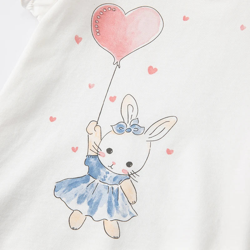 Dave Bella Baby Girl White T-shirts Cartoon Printed Girls Tees Children Tops Puff Sleeves Kids Clothes DB2221905