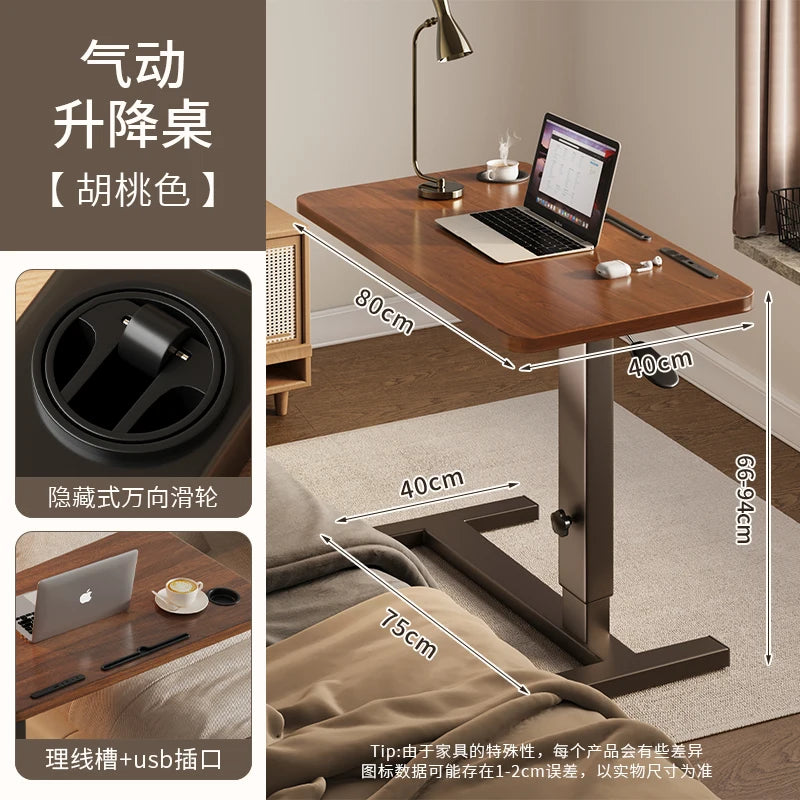 Pneumatic Lifting Laptop Desk Mobile Bedside Table Computer Desk Home Office Writing Desk with Wheels Storage Shelf