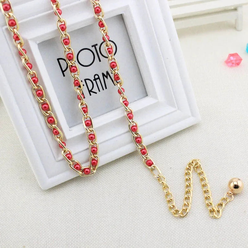Women's Dress Accessories Waist Chain Metal Chain Solid Pearl Versatile Apparel Accessories Pearl Thin Waist Belts