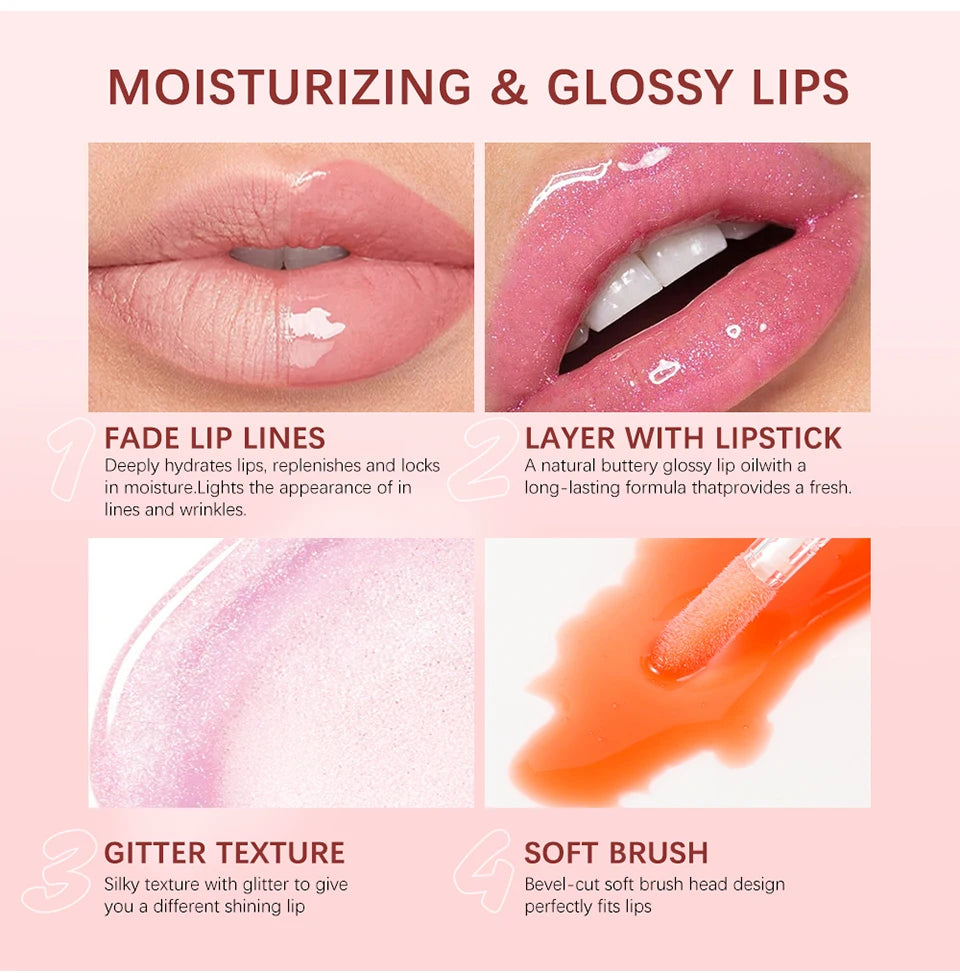 Moisturizing Lip Gloss Oil Nourishes Hydrates Glossy Lips Care Lipstick Plumping Exfoliating Pink Plumping Gloss Oil Makeup