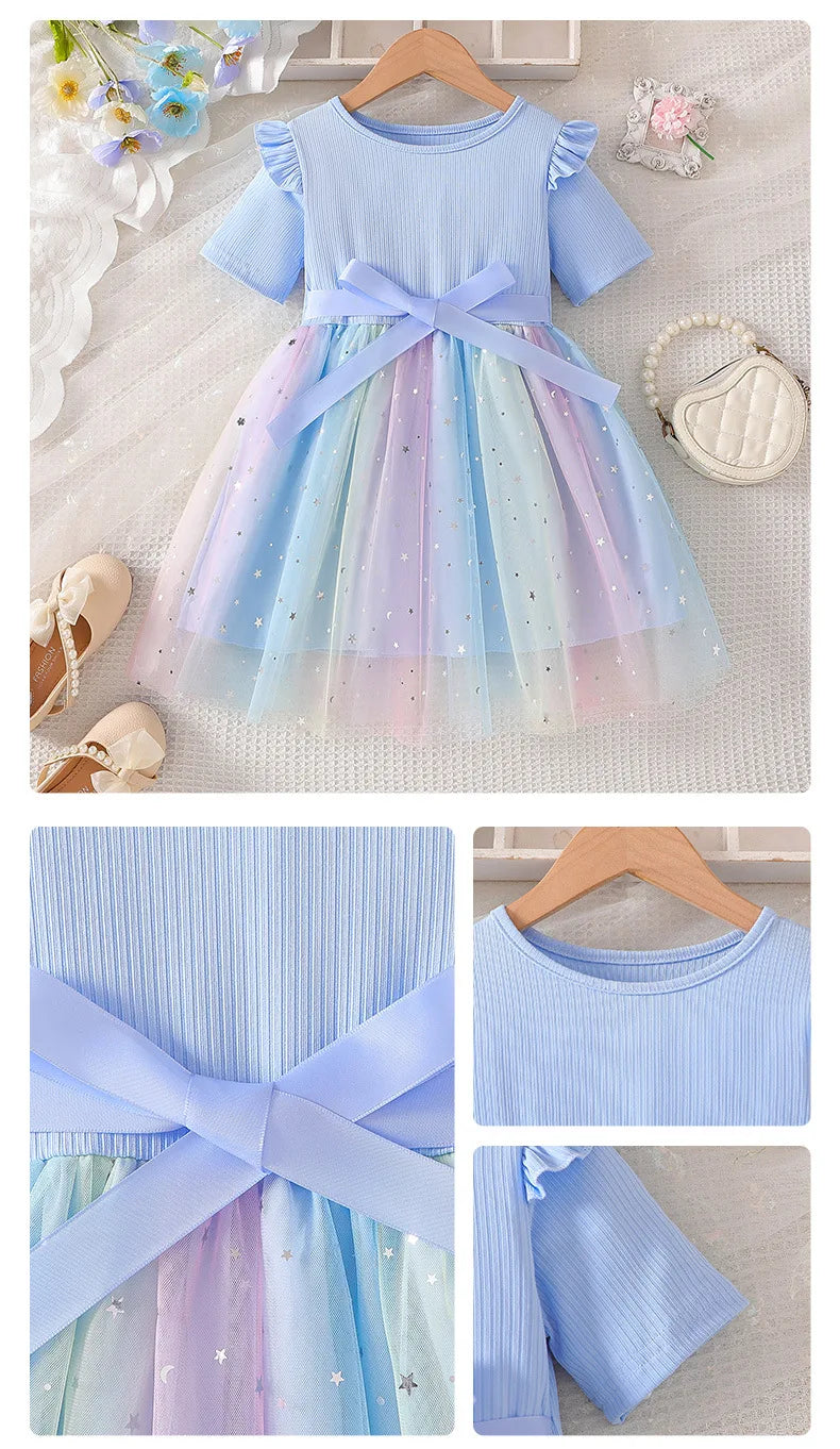 Korean Style Polka-dot Summer Dresses for Girls Cute Layered Sleeveless Casual Baby Kids Dress Baby Girls Clothes