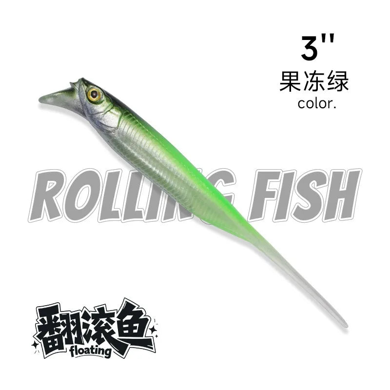 Rolling Fish Floating TPE Soft Lure 2.5" 3" Hollow Channel Design Wobbler Soft Bait Left‑Right Rolling Action Artificial Baitait