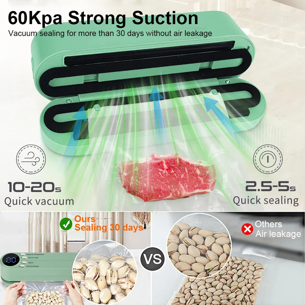 Vacuum Sealer Plastic Bags Packaging Machine USB Rechargeable Portable Mini Food Bag Sealing External Suction Heat Vacuum Sealer