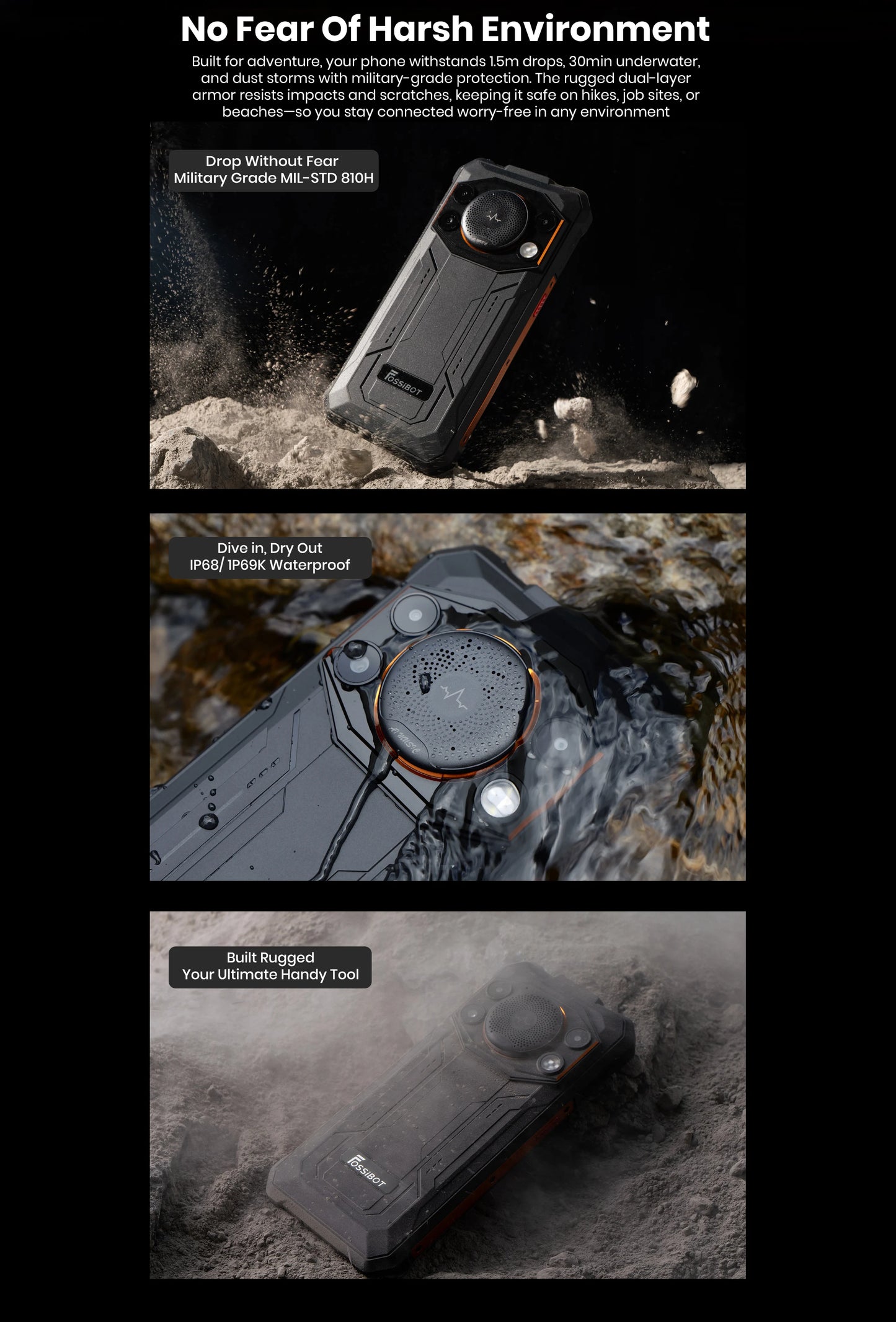 Fossibot Android 15 Rugged Smartphone 8GB RAM 128GB ROM 10000mAh 6.745" 50MP 128dB Speaker NFC  [F110 PRO-Phone]
