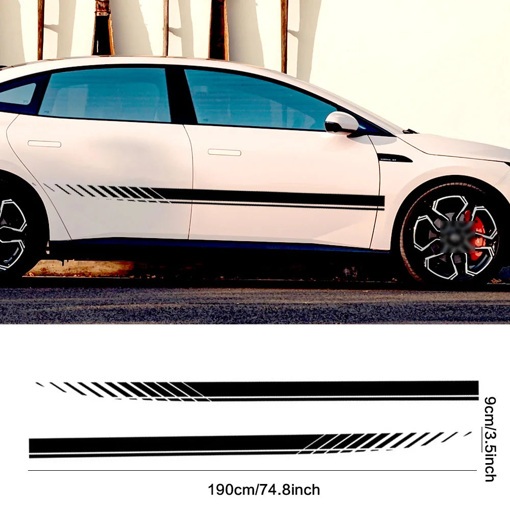 2-Piece Car Racing Stripe Vinyl Decals for Side Skirts - 74.8"x3.5" (190x9cm) Universal Fit SUV Truck, High Adhesive Waterproof