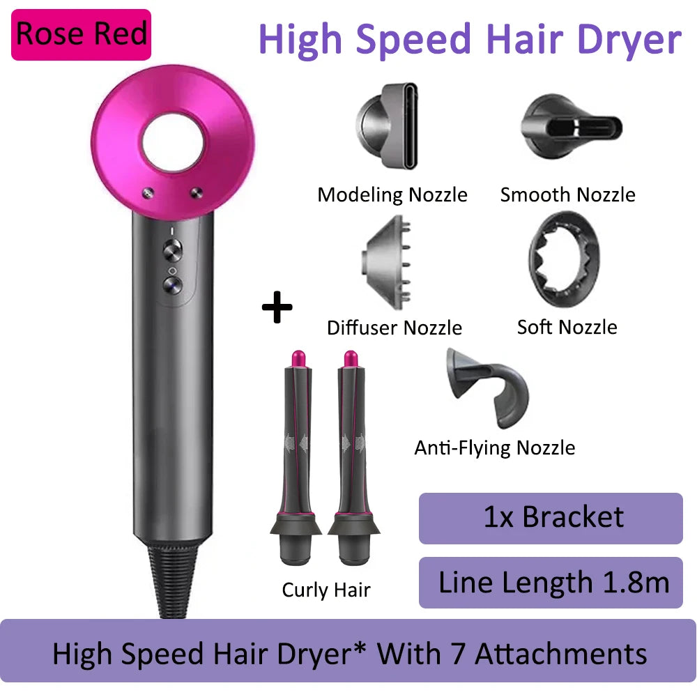 7 in 1 Professional Hair Dryer with Hot and Cold Air Functionality Negative lon Blow Quick Dry Leafless Salon Home Hairdryer ﻿