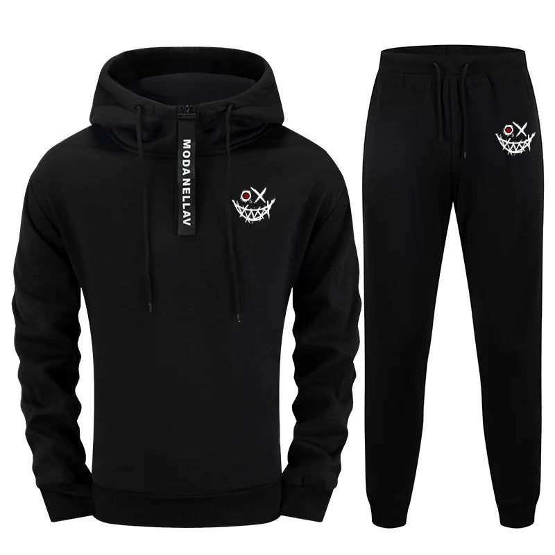 Mens 2 Piece Coord Set 2025 New Half Zip Hoodie and Pants Urban Streetwear Tracksuit Autumn Winter Casual Wear