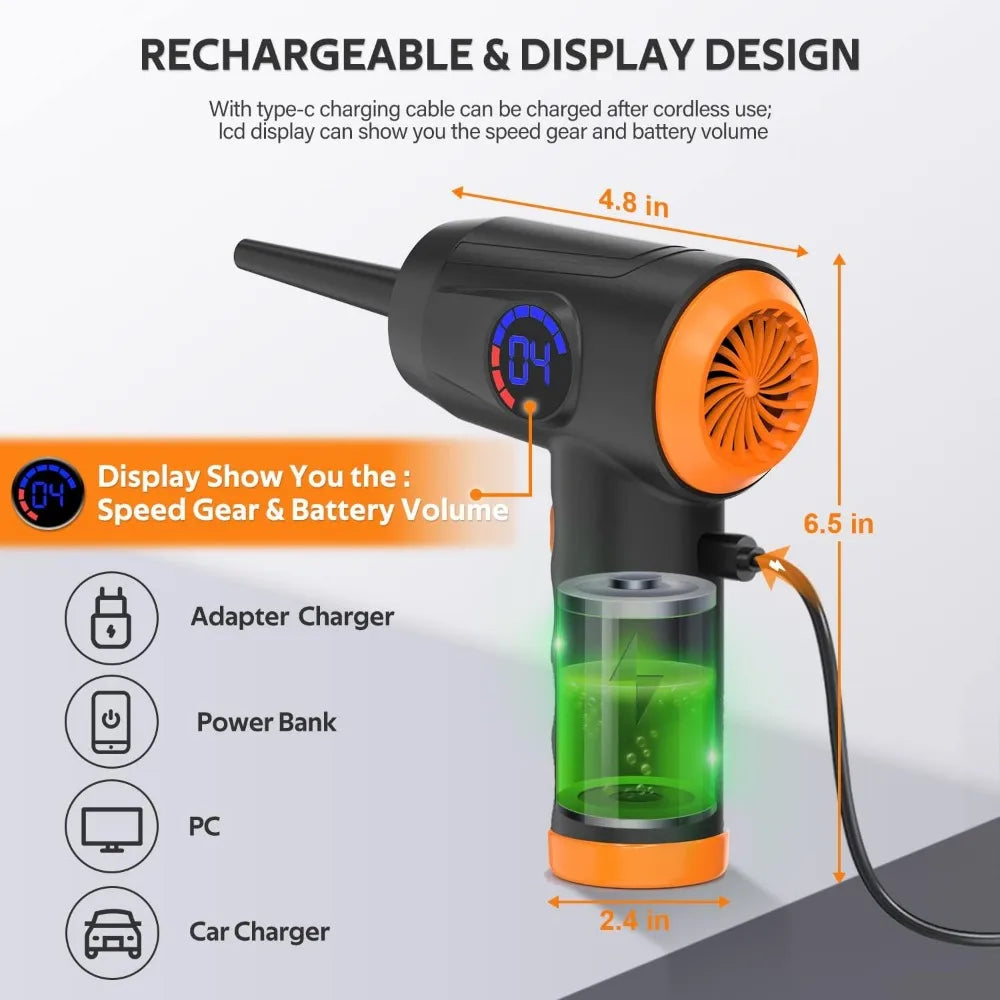 Portable Computer Cleaning Air Duster, Cordless Compressed Air Blower with LED Light for Computer Keyboard Cleaning
