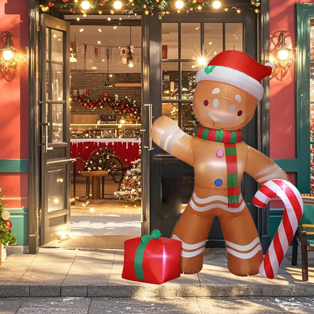 2.4M Christmas Inflatable Sitting Elf Outdoor Decoration Standing Gingerbread Man Inflatable Christmas Blow up Yard Decorations