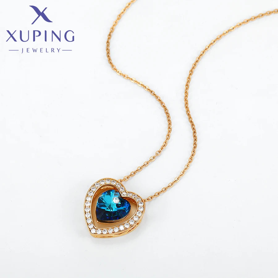 Xuping Jewelry Charm Romantic Gold Color Heart Shape Crystal Pendant Necklace A00490622