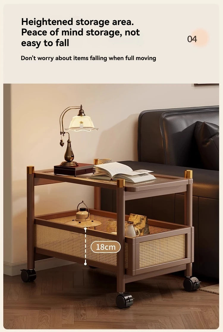 Sofa side table, movable coffee table, small cart, living room small table, bedside side cabinet with wheel storage rack
