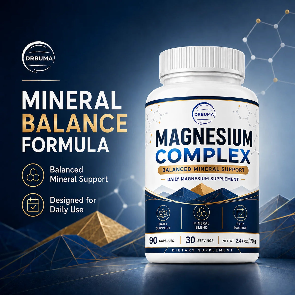 90-Count Magnesium Complex Capsules, Daily Dietary Nutritional Supplement for Adults, Large-Capacity Bottle with 30 Servings, Easy Daily Intake, Easy-to-Swallow Capsules, Ideal Choice for a Healthy Lifestyle