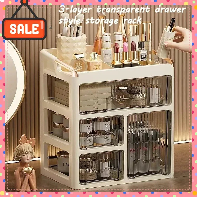 High End Makeup Storage Box - 3-Layer Minimalist Lipstick Drawer Cabinet Organizer