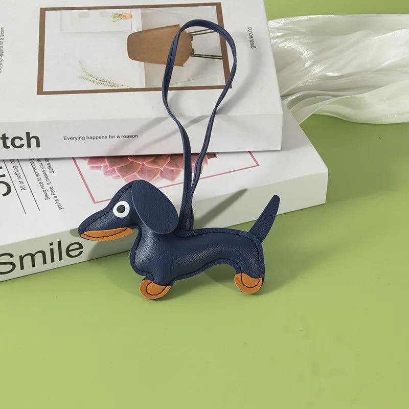 Cute Dachshund Bag Pendant PU Leather Puppy Dog Keychain Sweet Girls Women Bag Phone Pendant Trinket Car Key Ring Gift