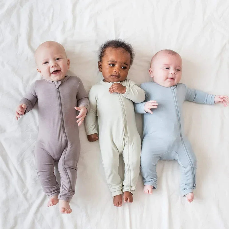 Baby Romper Bamboo Fiber Baby Boy Girl Clothes Newborn Zipper Footies Jumpsuit Solid Long-Sleeve Baby Clothing Pajamas 3 6 9 12M