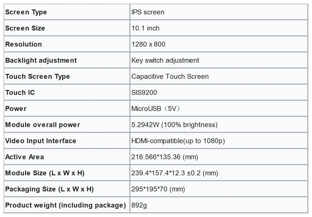 10.1 Inch 1280x800 Touch Screen  IPS LCD  for Computer Monitor for Switch Xbox 360 HDMI-compatible Display for Raspberry Pi