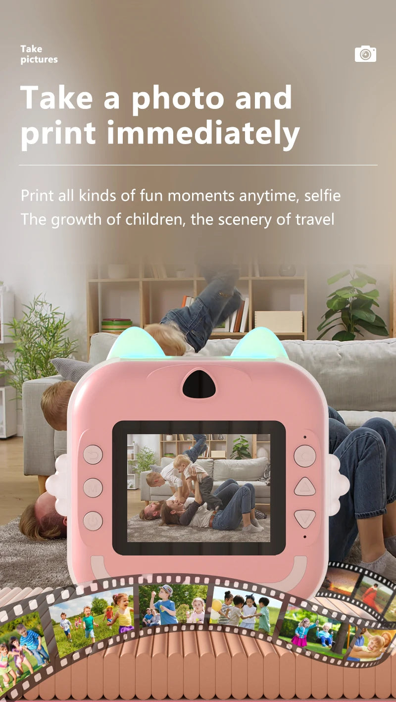 Print Camera for Kids Bluetooth Wireless Inkless Instant Print Connected APP Take Photo Video Record Camera Boys Girls Gift Toys