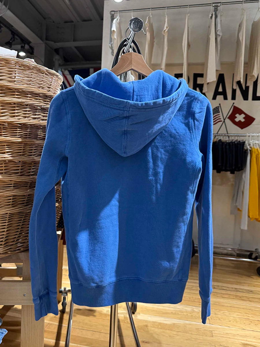 Blue Long Sleeve Zip-up Hoodies Women Autumn Pocket Drawstring Hooded Sweatshirts Preppy Style American Vintage Zipper Outerwear