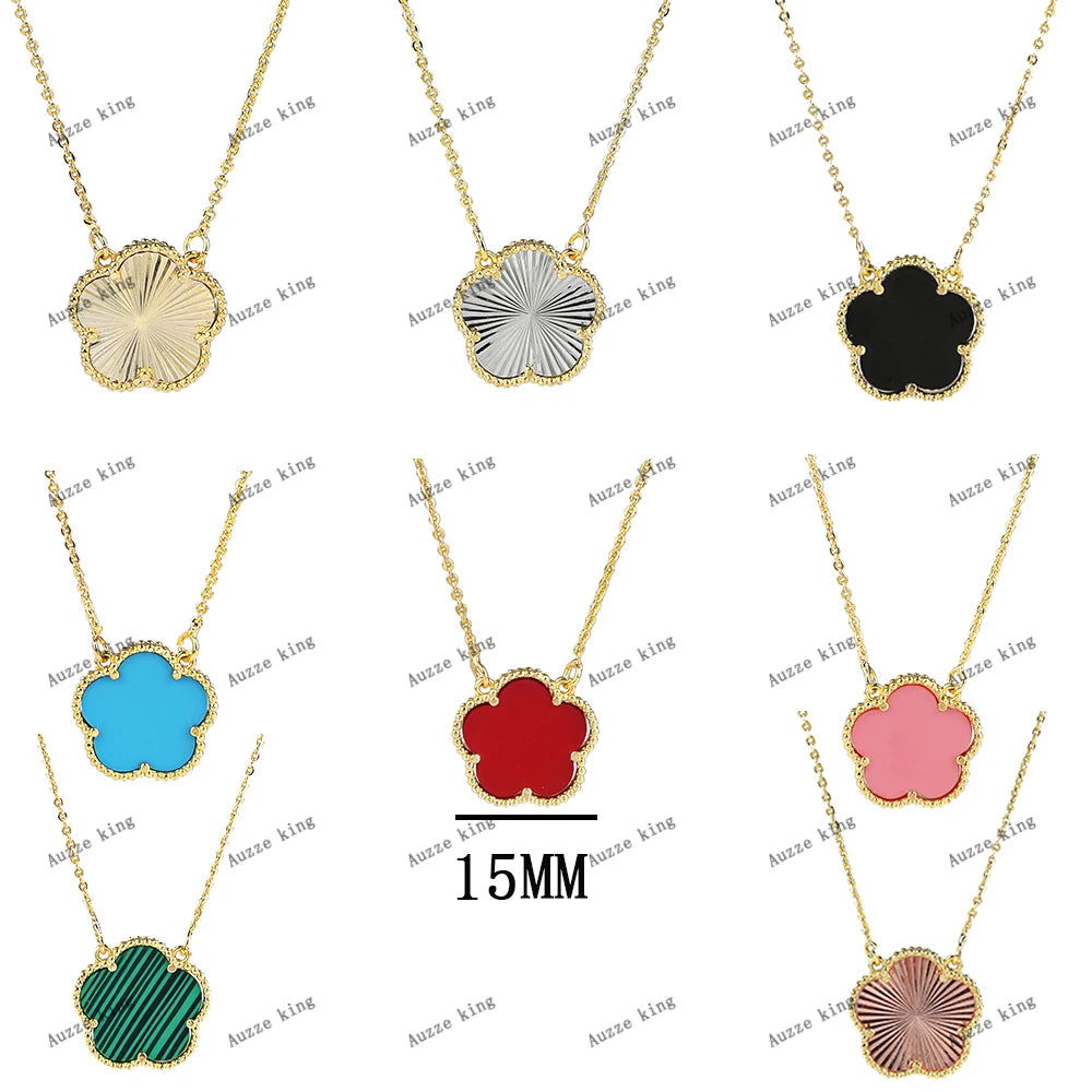 Double Sided Plum Blossom Natural Stone Hot Selling Plant Five Leaf Flower Pendant Necklace Collarbone Chain Woman Clover