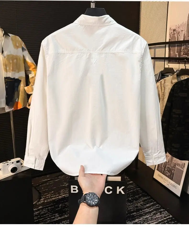 Embroidered Men's Shirts Fashionable Spring New Long-sleeved Versatile Trendy Loose Tops and Jackets Handsome and Casual