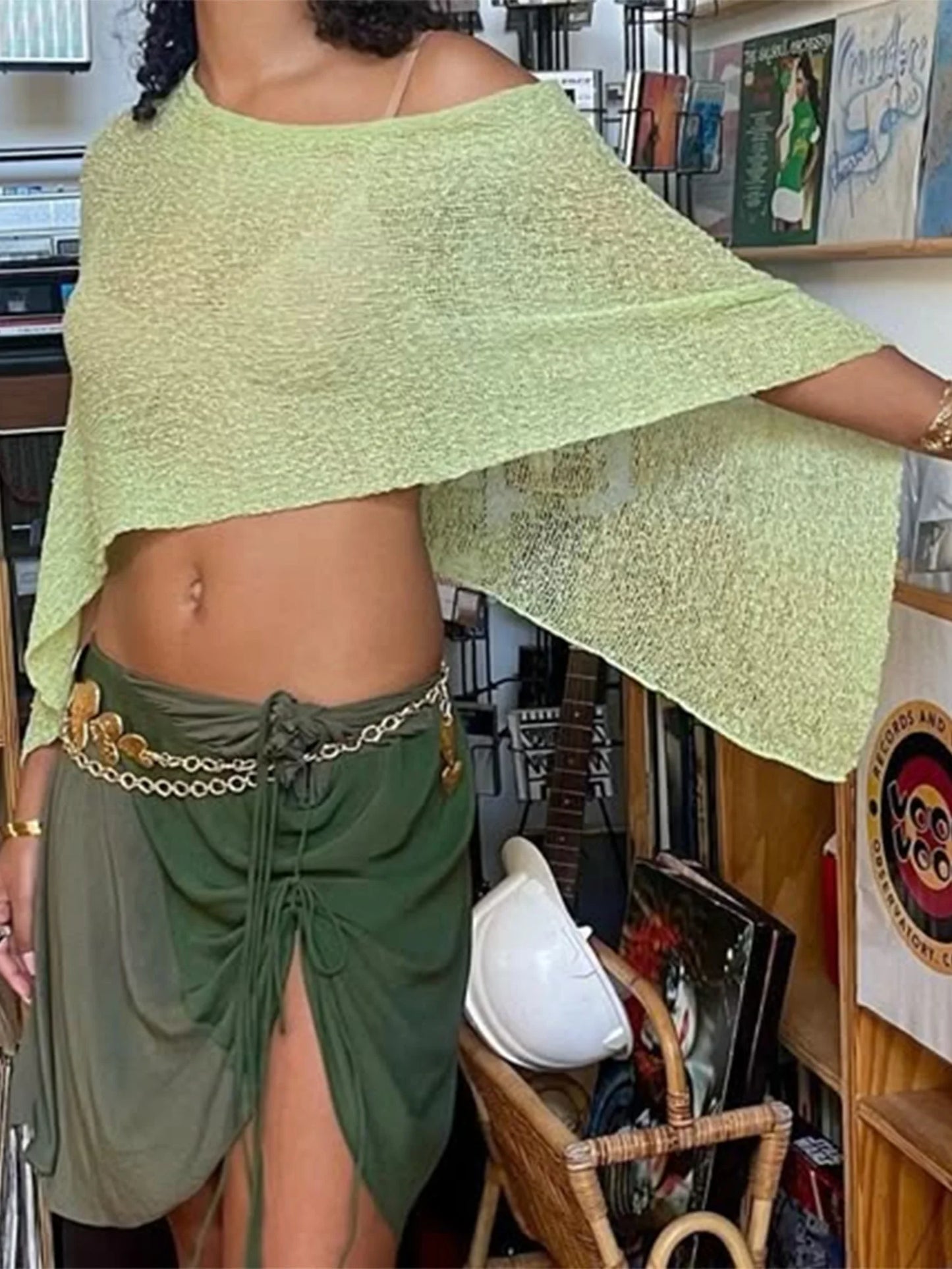 Summer Irregular Knitted Cover-ups Crop Tops Y2k Aesthetic Vintage Smocked T-shirt Boho Beach Vacation Going Out Pullovers Tees