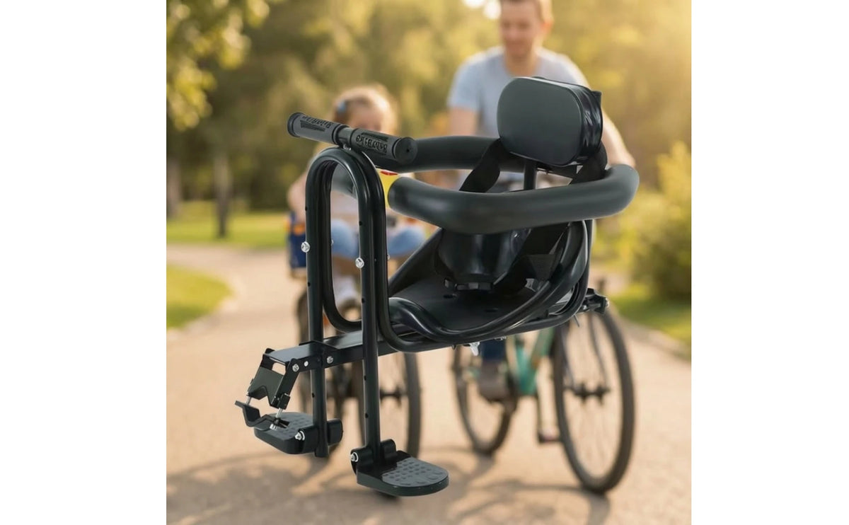 Child Bike Seat Front Mount Safe with Harness Guardrail Padded for Toddlers Kids Family Rides Outdoor Cycling Bike Accessories