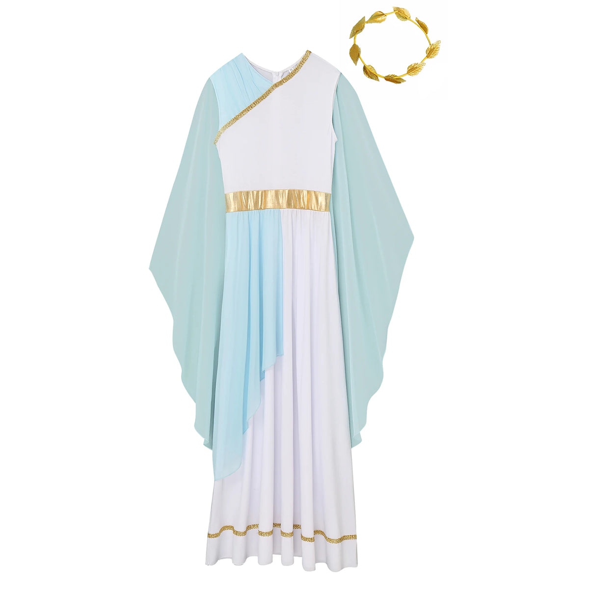 Womens Halloween Greek Beauty Carnival Cosplay Party Costumes Gold Leaves Garland Headwear And Cap Sleeve Ancient Toga Dress