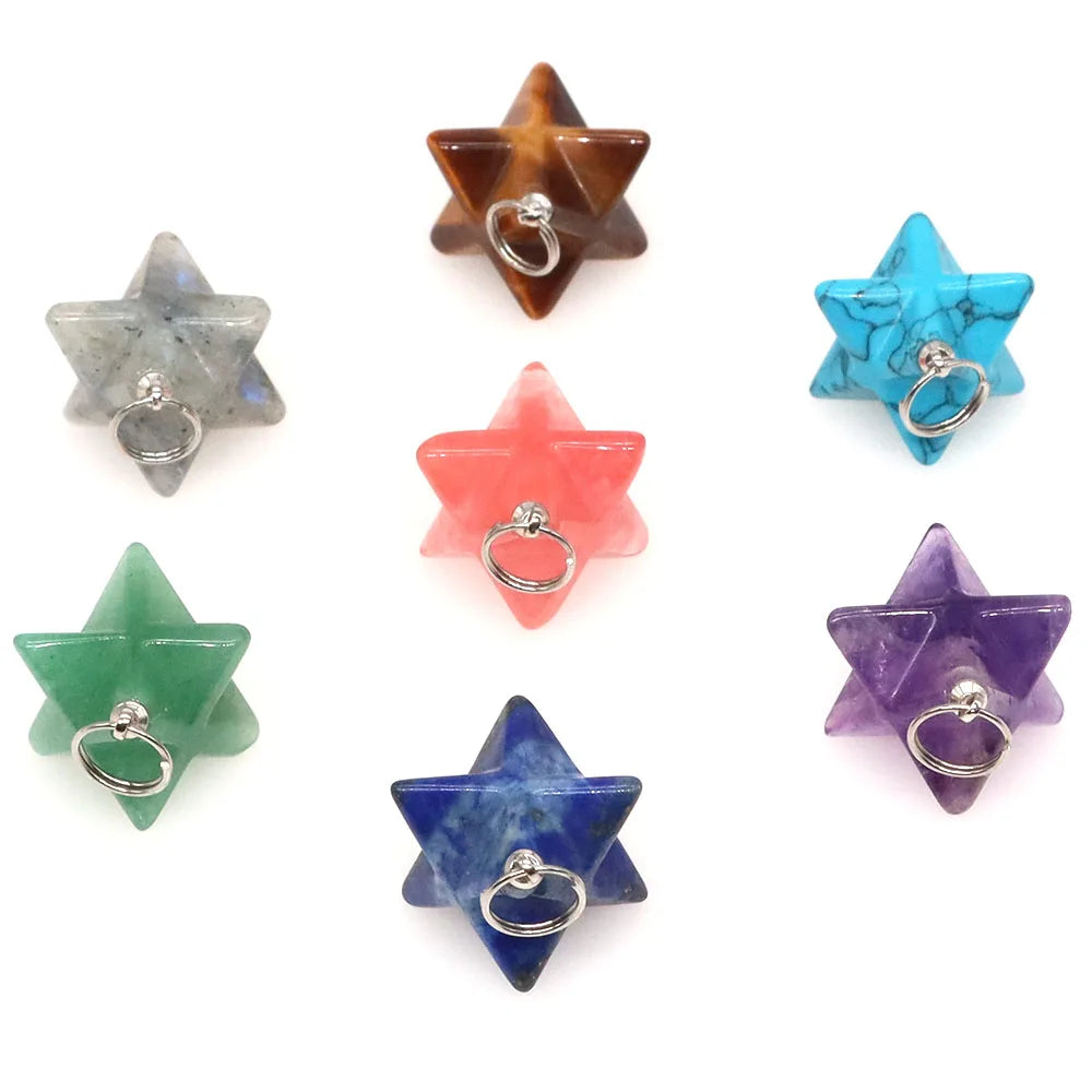 13mm Merkaba Star Pendant Natural Hexagram Stone Necklace Reiki Healing Crystal Wiccan Energy Gemston For DIY Jewelry Home Decor