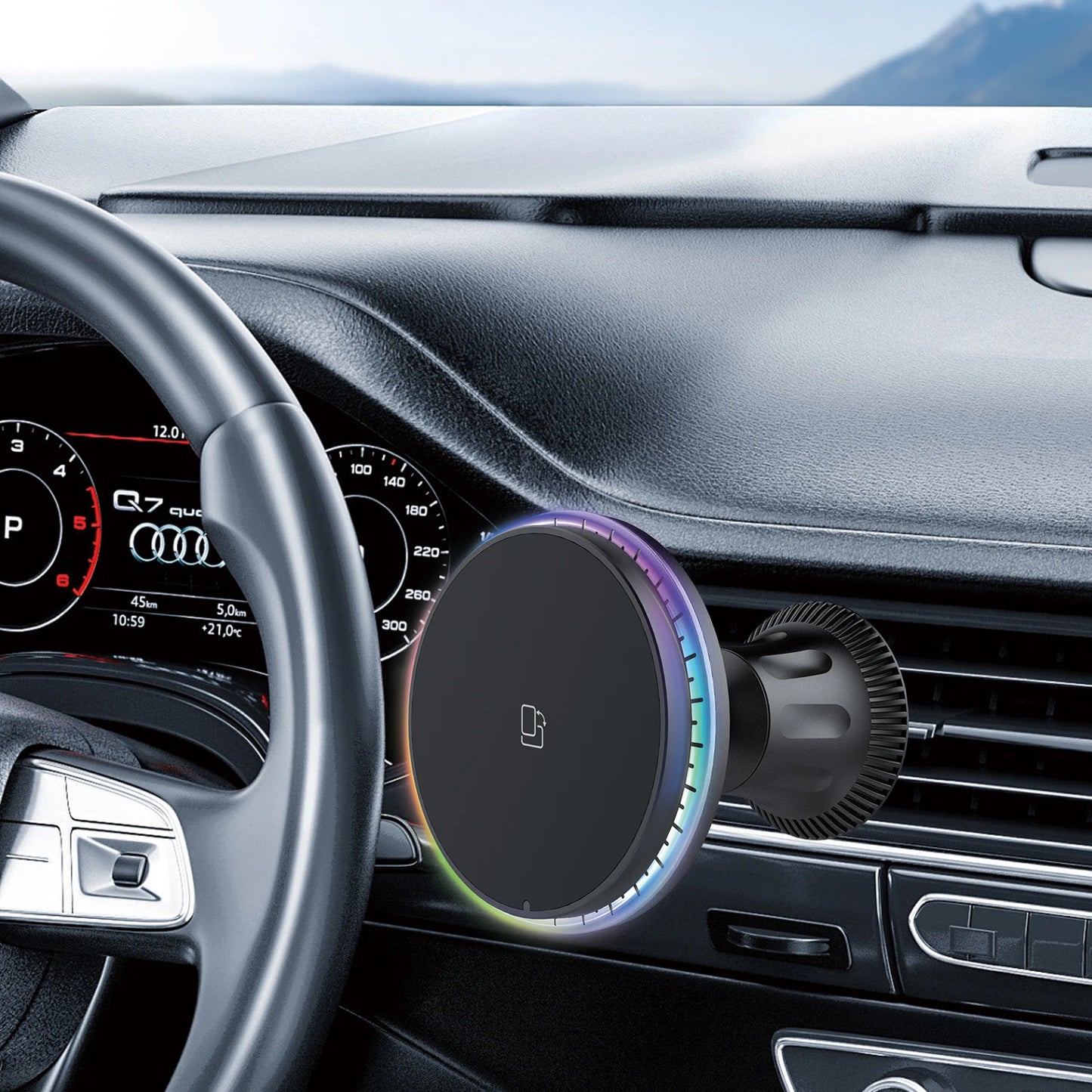 Wireless car charger, 15W fast charging magnetic phone holder, suitable for iPhone 12 13 14 15 16 Pro Max wireless car charger