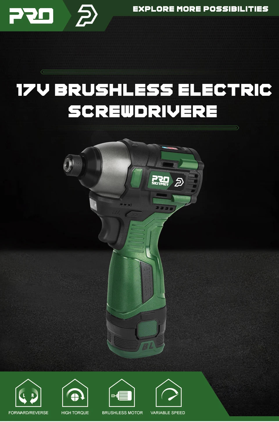 140NM Brushless Electric Screwdriver 17V Cordless Drill Screw 1500mAh Battery Rechargeable Hexagon Power Tools by PROSTORMER