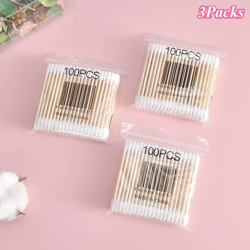 100Pcs/Pack Baby Cotton Swabs Wooden Stick Soft Tip Buds for Ear Nose Cleaning 1-20 Packs Infants Kids Hygiene Care Beauty Tools